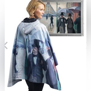 NWT-Rain Caper Rain Poncho-One Size-Reversible-Black or Paris Street